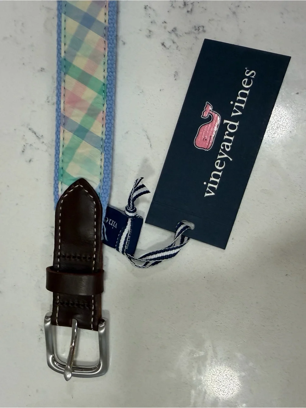 Vineyard Vines Boys Belt, Sz 28, Pastel Plaid Canvas